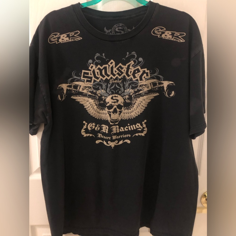 Sinister Brand Mens Black Short Sleeve Tee with Graphic Prints